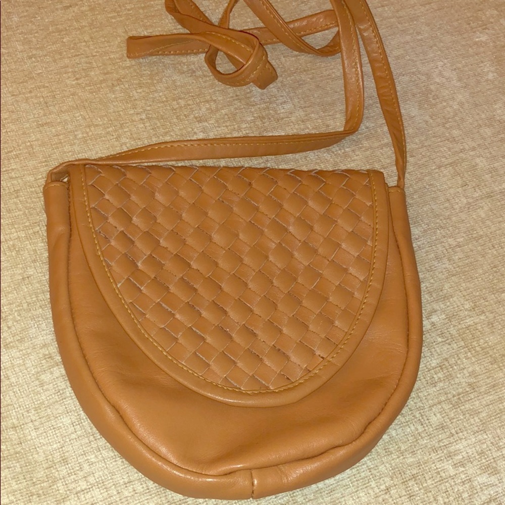 Vintage Crosshatch Mini Tan Leather Crossbody Bag